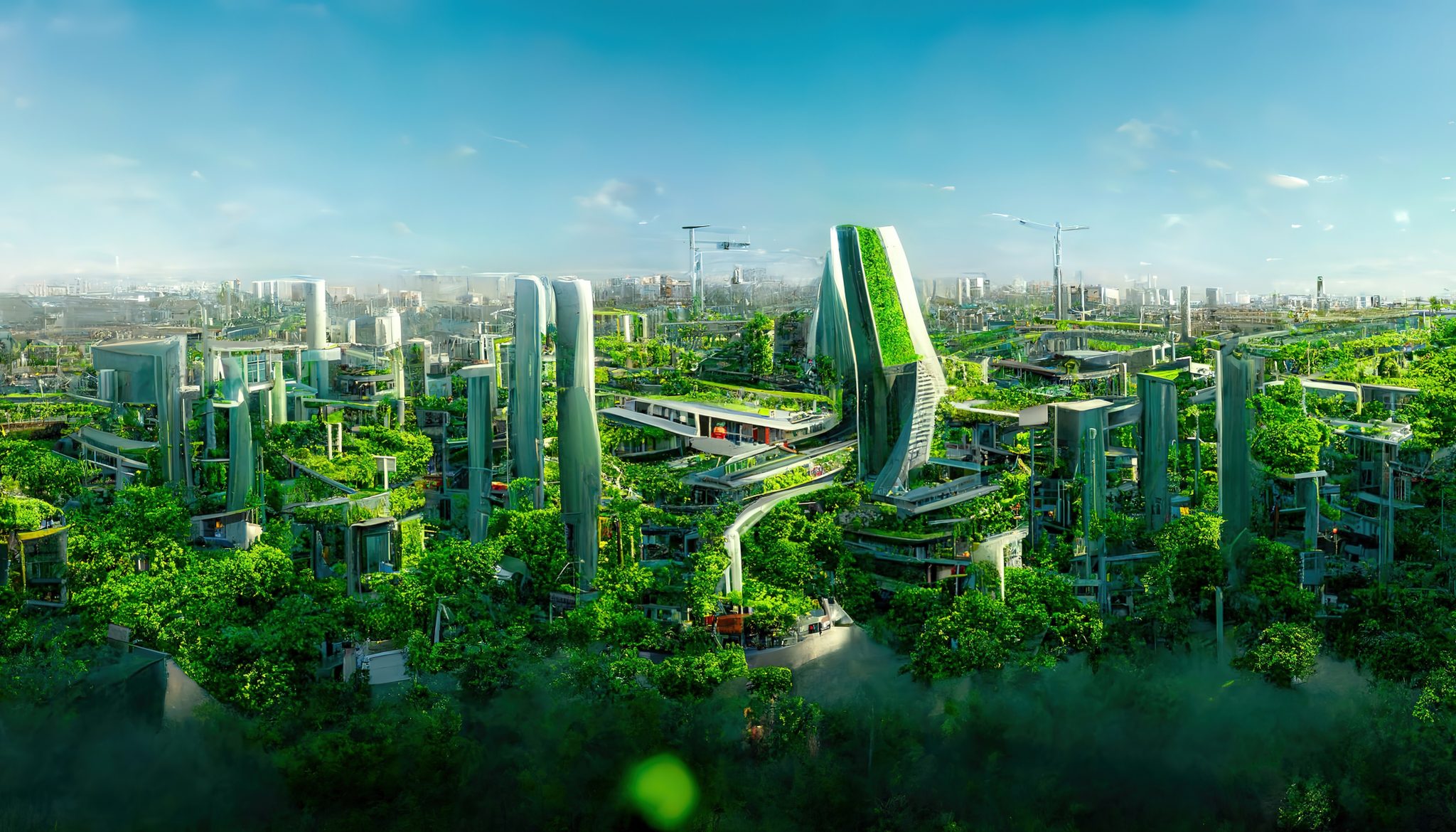 Spectacular Digital Art 3d Illustration Eco Futuristic City Abundant In Trees